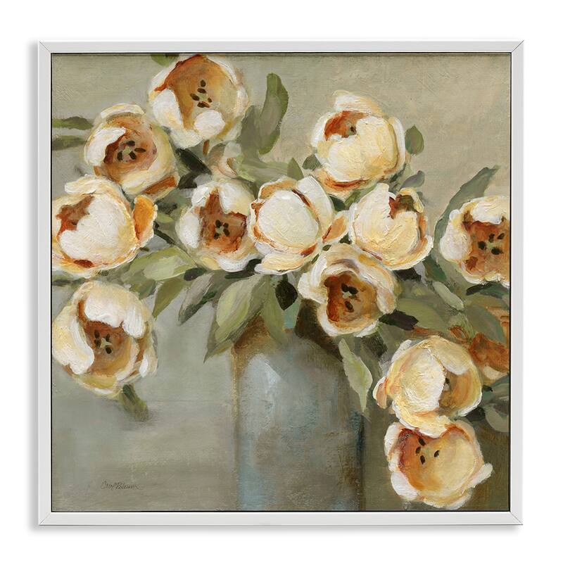 Stupell Curved Flowers in Vase Framed Giclee Art Design By Carol Robinson - 12 x 12 - White