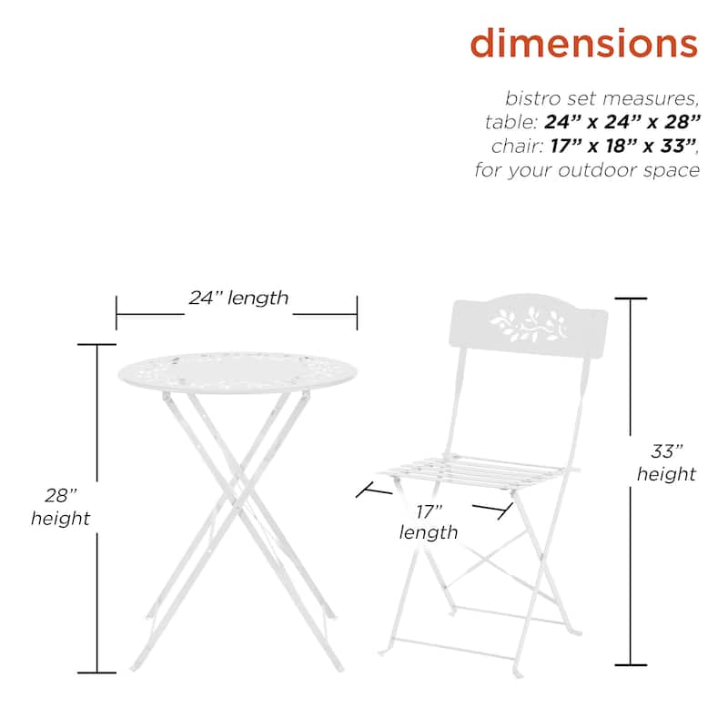 Alpine Corporation Indoor/Outdoor 3-Piece Bistro Set Folding Table and Chairs Patio Seating