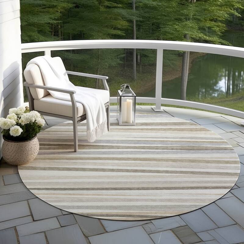 Machine Washable Indoor/ Outdoor Modern Stripes Chantille Rug