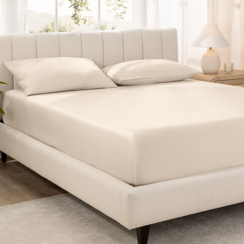 Bare Home Organic Cotton Fitted Sheet - Smoth Sateen Weave - Queen - Sand