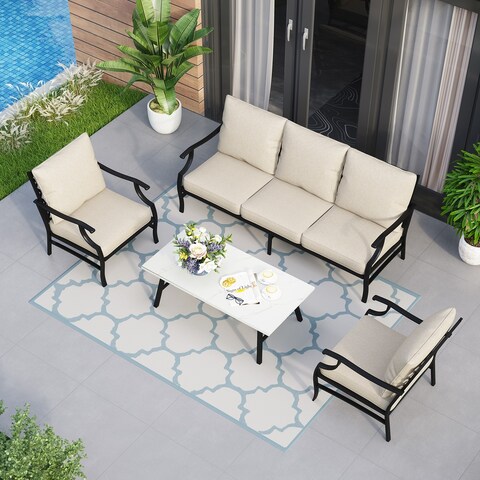 Patio Conversation Sets 5/7/9-Seat , Outdoor Sofa Set with 2 Single Sofa Chairs, 3-Seater Sofa, Ottoman and Coffee Table