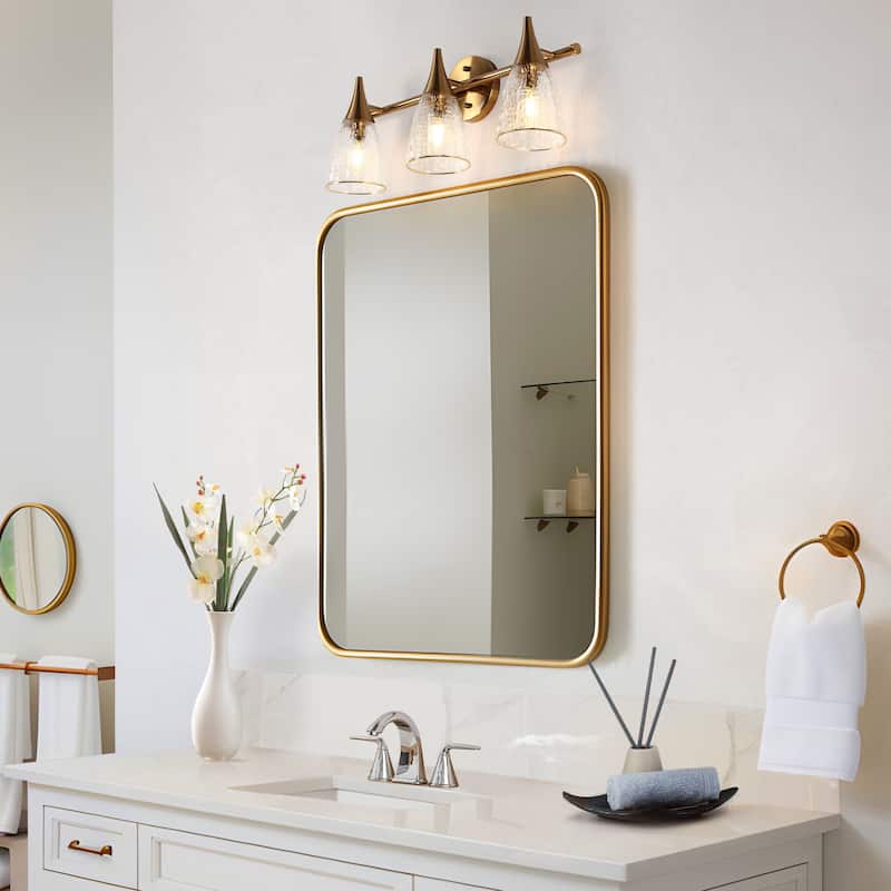 Modern Gold 3-Light Bathroom Vanity Light Textured Glass Wall Sconce - L 21" x W 6" x H 8.7"