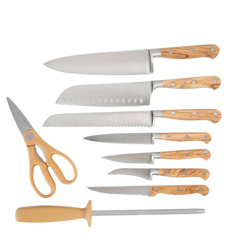 Martha Stewart 15 Piece Austenwood German Stainless Steel Cutlery Knife Block Set W/ Italian Olive Wood Forged Handle