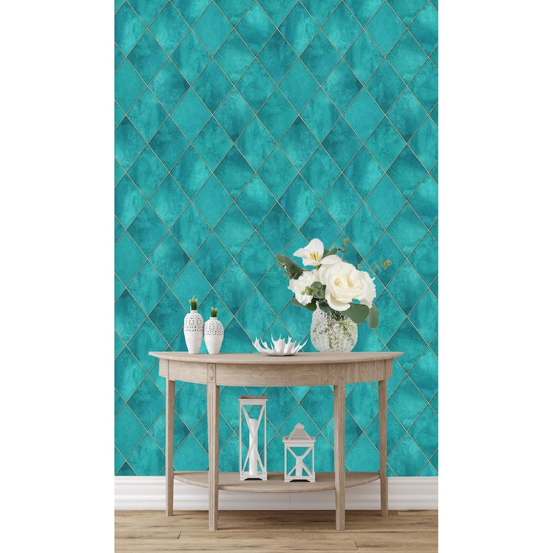 Geometric Teal Turquoise Argyle Wallpaper Peel and Stick
