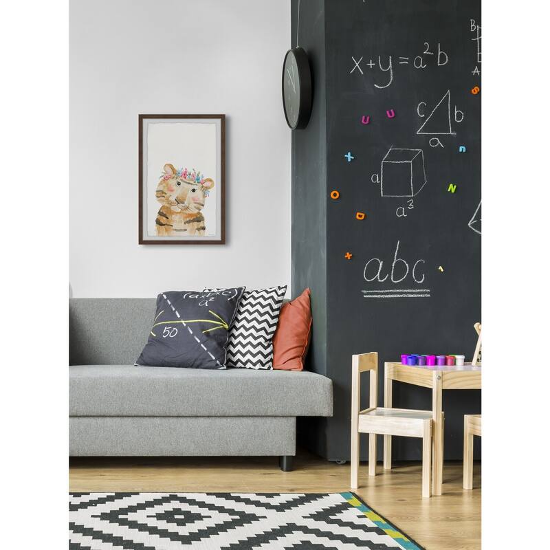 Tiger With Flower Crown Framed Wall Art, Floral Delight - A Blooming Accent for Your Living Space