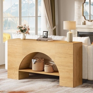 63 Inches Console Table, Long Arch Entryway Table, 2-Tier Narrow Sofa ...