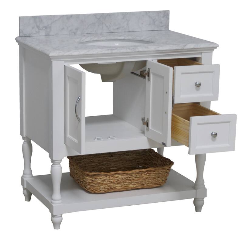 KitchenBathCollection Beverly 36" BathroomVanity w/ Carrara Marble Top