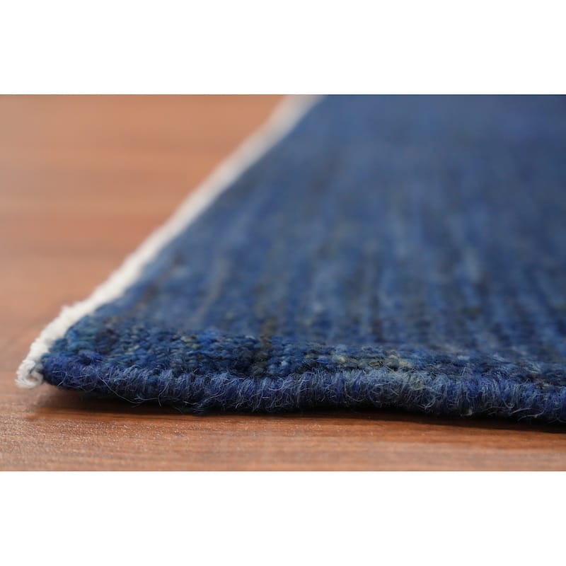 Hand Knotted Oriental 100% Wool Carpet Modern Solid Navy Blue & Blues Gabbeh Area Rug - 9' 7'' X 8' 0''