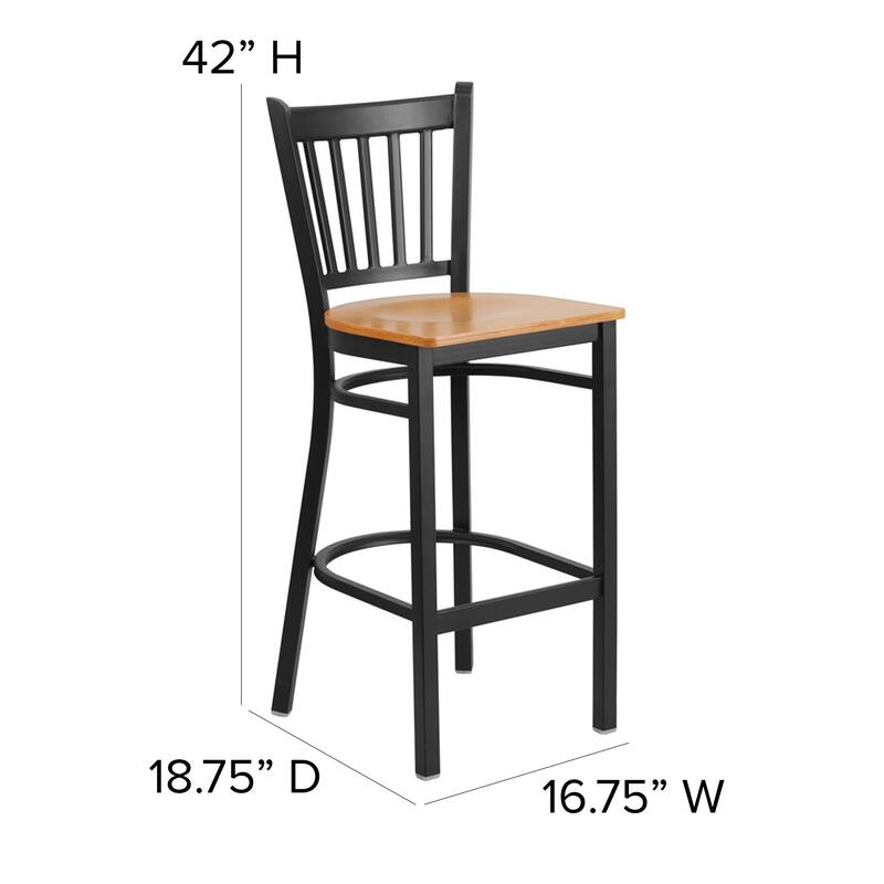 Vertical Back Metal Restaurant Barstool - 16"W x 18.625"D x 42"H - 16"W x 18.625"D x 42"H