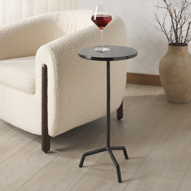SAFAVIEH Couture Fabrianna Marble Top Drink Table - 12"W x 12"D x 24"H - Black/Black