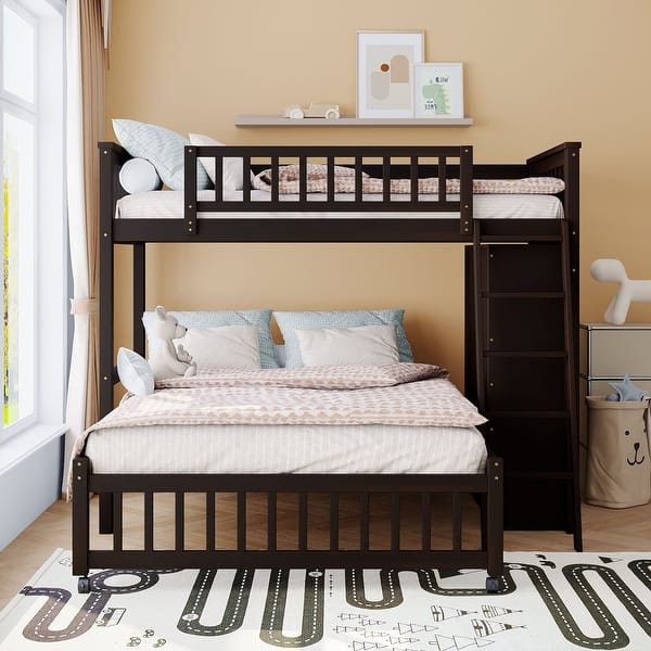 slide 2 of 14, Twin Over Full Bunk Bed with Drawers and Wheels, Espresso Espresso