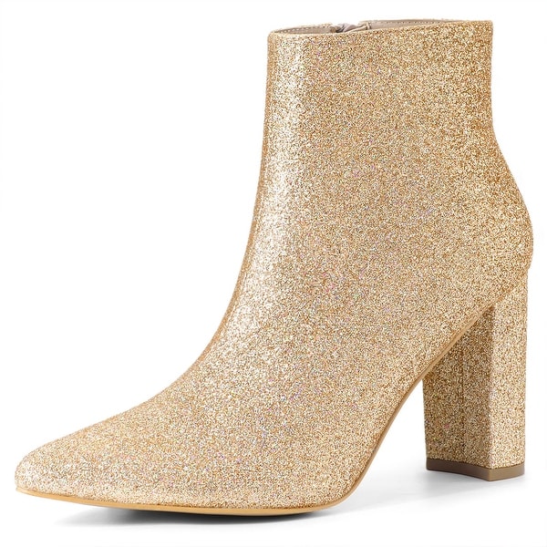 Women's Glitter Pointy Toe Chunky Heel 