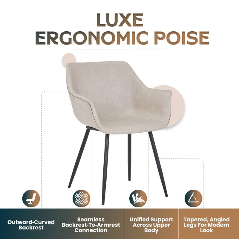 Markley Modern Ergonomic Leather Dining Chair with Curved Backrest and Powder Coated Iron Legs Accent Armchair (Set of 2)