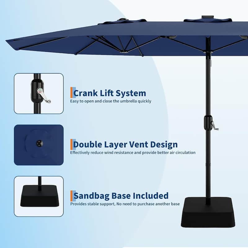15' Large Patio Umbrella with Sandbag Base, Navy