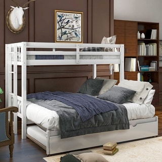 Twin Over Pull-Out Pine Bunk Bed with Trundle - Safe & Functional Design