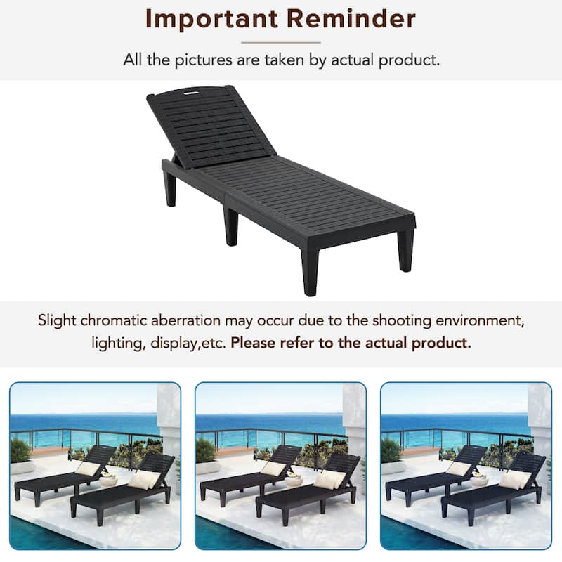 2-Piece Outdoor Chaise Lounges Resin Pool Lounge Chairs Outdoor Chaise Lounge Chair Set with Adjustable Backrest (Set of 2)