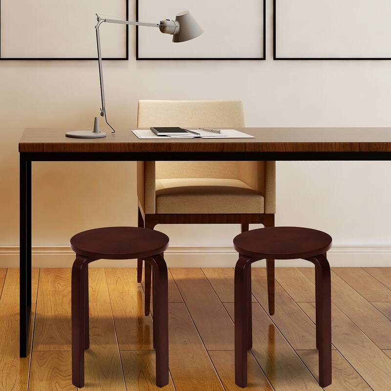 Gymax Set of 4 18" Stacking Stool Round Dining Chair Backless Wood