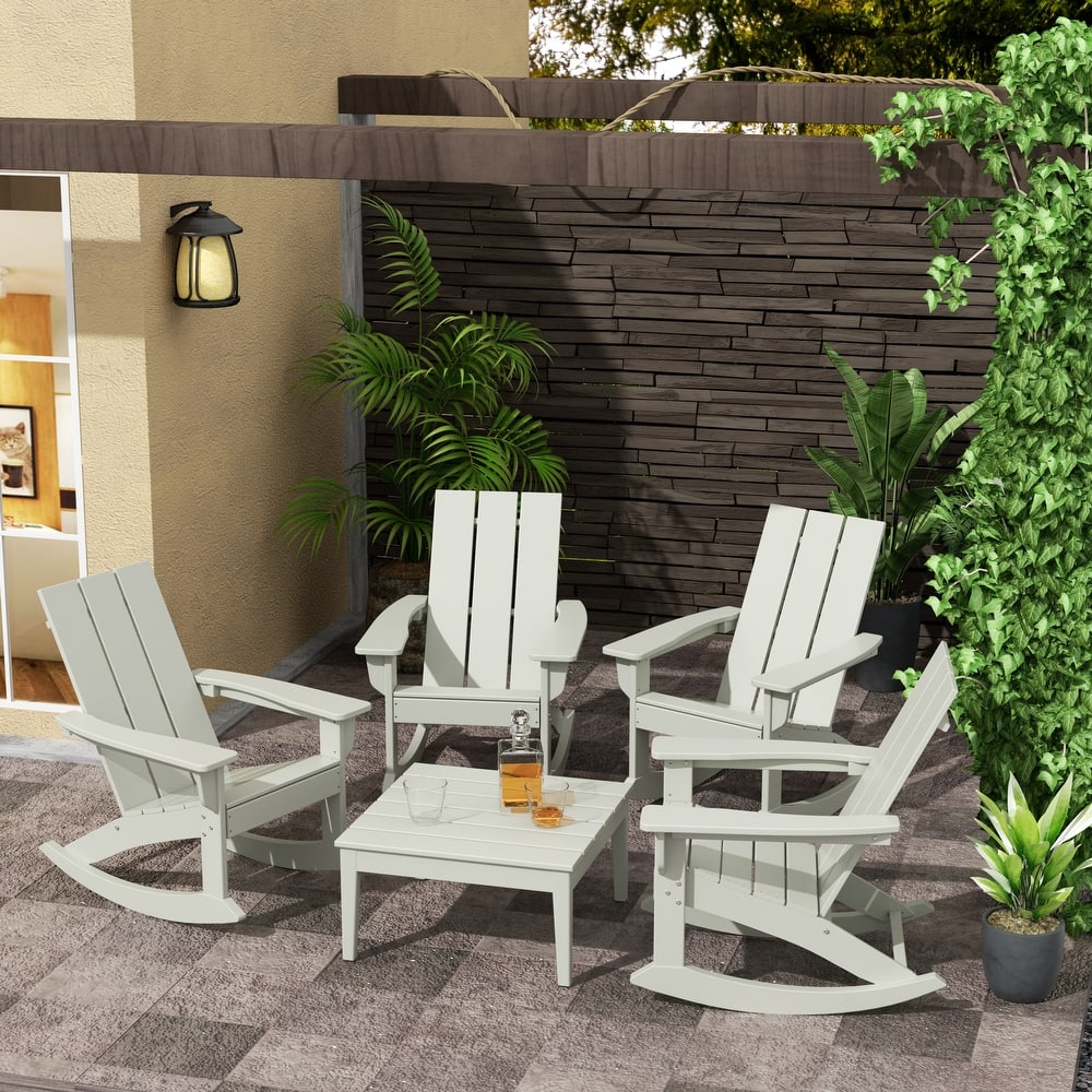 Shoreside 5-Piece Poly All Weather Rocking Chair Conversation Set