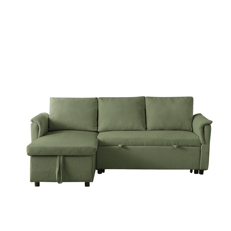 Convertible Corduroy Modular Loveseat Pull-Out Sleeper with Storage Chaise and Reclining Backrest for Living Room