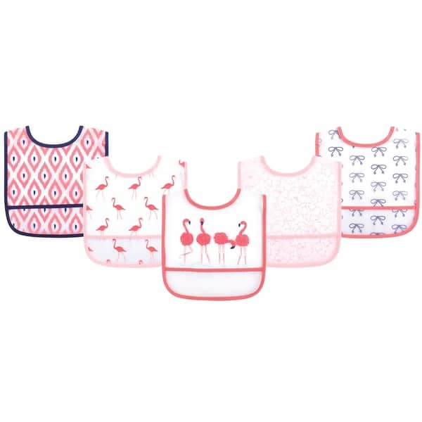 slide 1 of 1, Yoga Sprout Baby Girl Waterproof PEVA Bibs 5pk, Flamingo, One Size - Flamingo - One Size One Size - Flamingo
