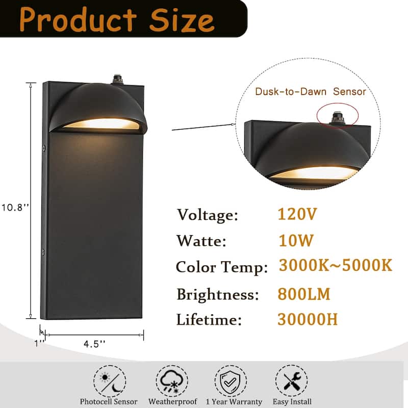 Modern Outdoor Integrated LED Wall Light with Dusk-to-Dawn Sensor Minimalist Lines Black Exterior Sconce with Frosted Glass