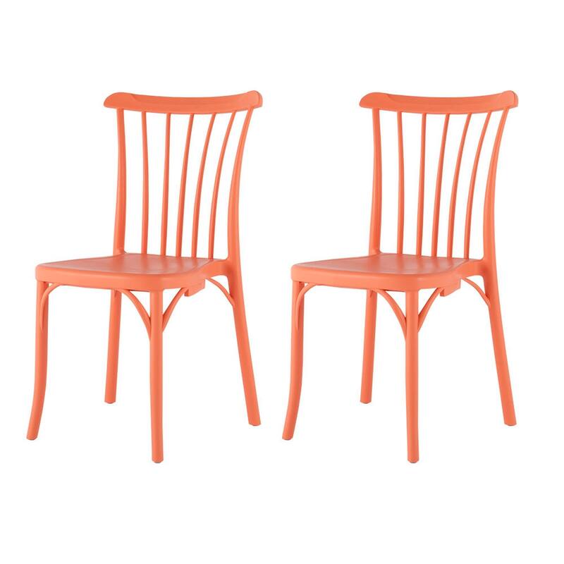HomeRoots Set of Two Salmon Heavy Duty Plastic Outdoor Stacking Dining Chairs