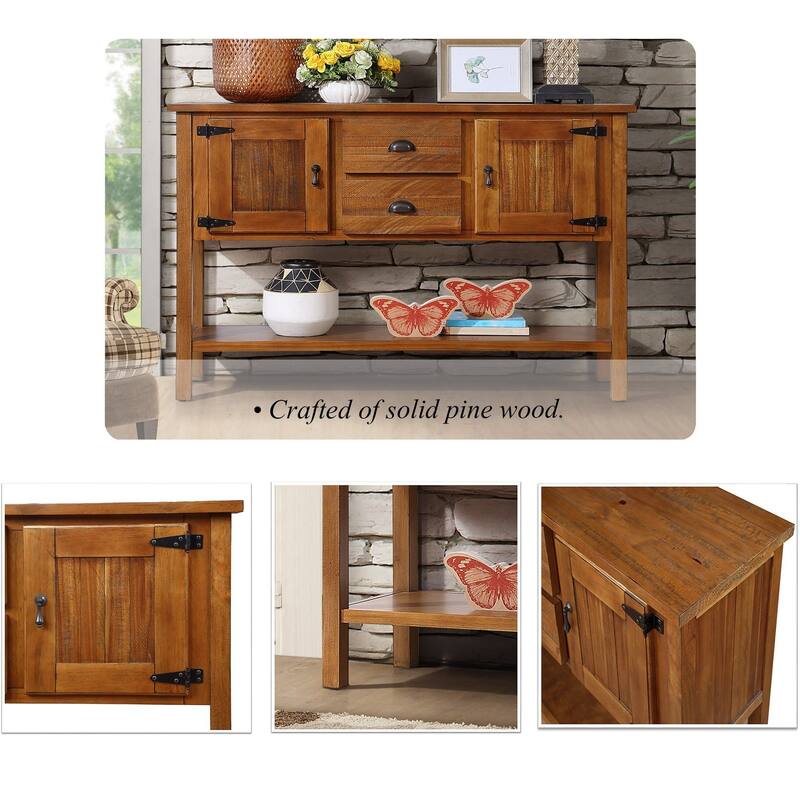 Retro Console Table Solid Wood Sideboard Buffet Cabinet with Drawers, Storage Cabinets and Bottom Shelf for Living Room Kitchen