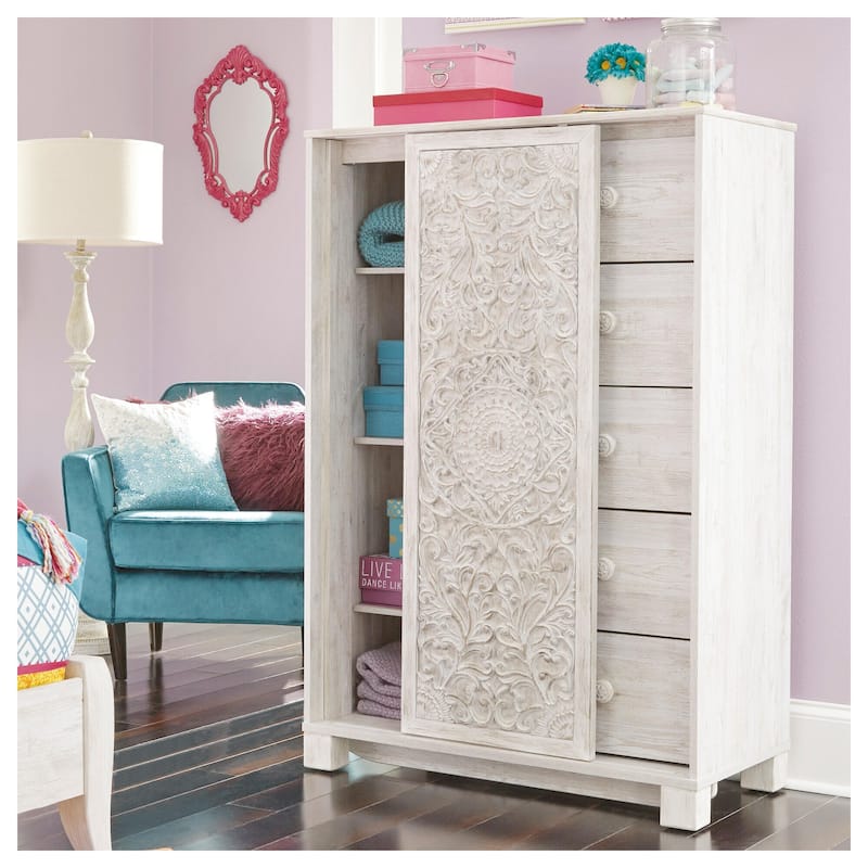 Paxberry Dressing Chest - Traditional Style - Whitewash - Whitewash - 5-drawer