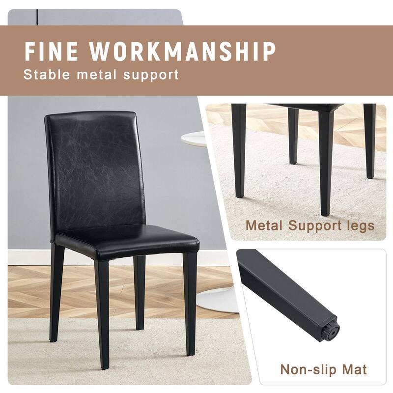 47.3-inch Round Dining Table Set with Double-Layer Storage, PU Chairs, Wood and Black Fan Panels, Non-Slip Mats