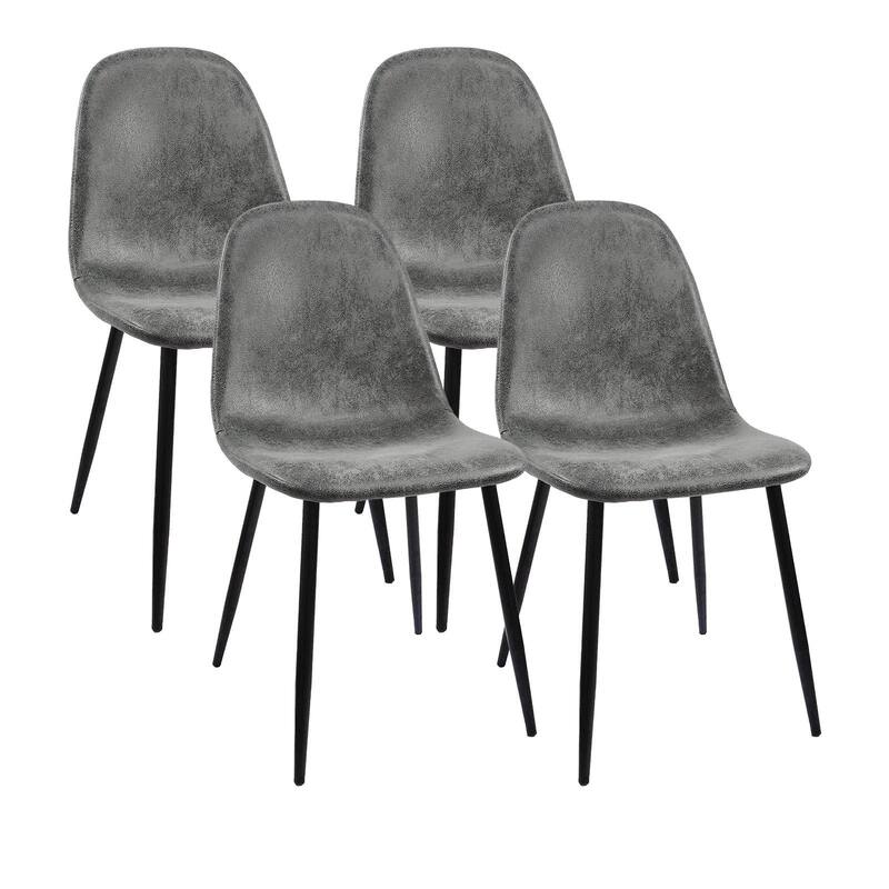Set of 4 Modern Accent Dining Chairs with Linen Fabric Upholstery and Sturdy Metal Legs