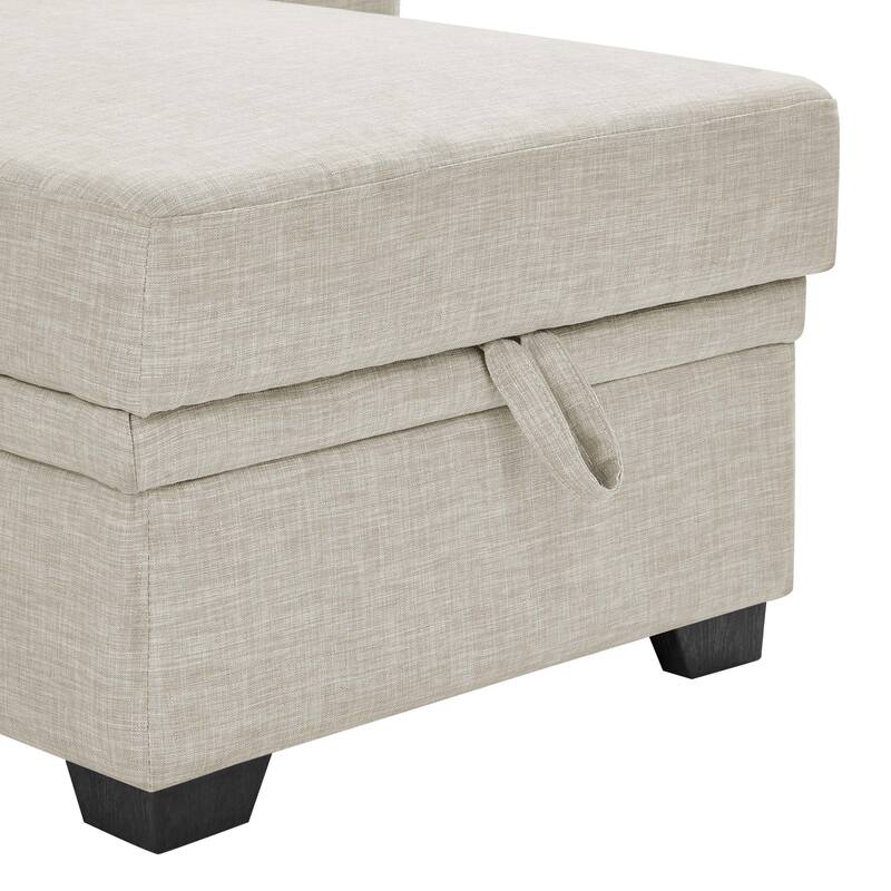 Beige Upholstered Sleeper Sofa Sectional with Chaise and Storage Modern Polyester Convertible