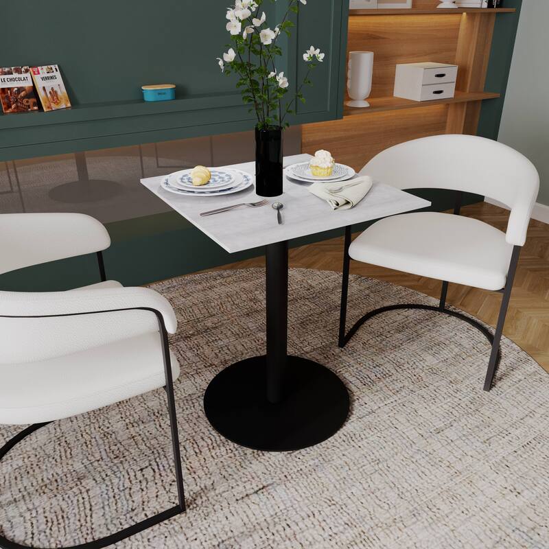 Vail Square Dining Table with 24 in. MDF Tabletop in Black Stainless Steel Round Pedestal Base Accent Kitchen Table