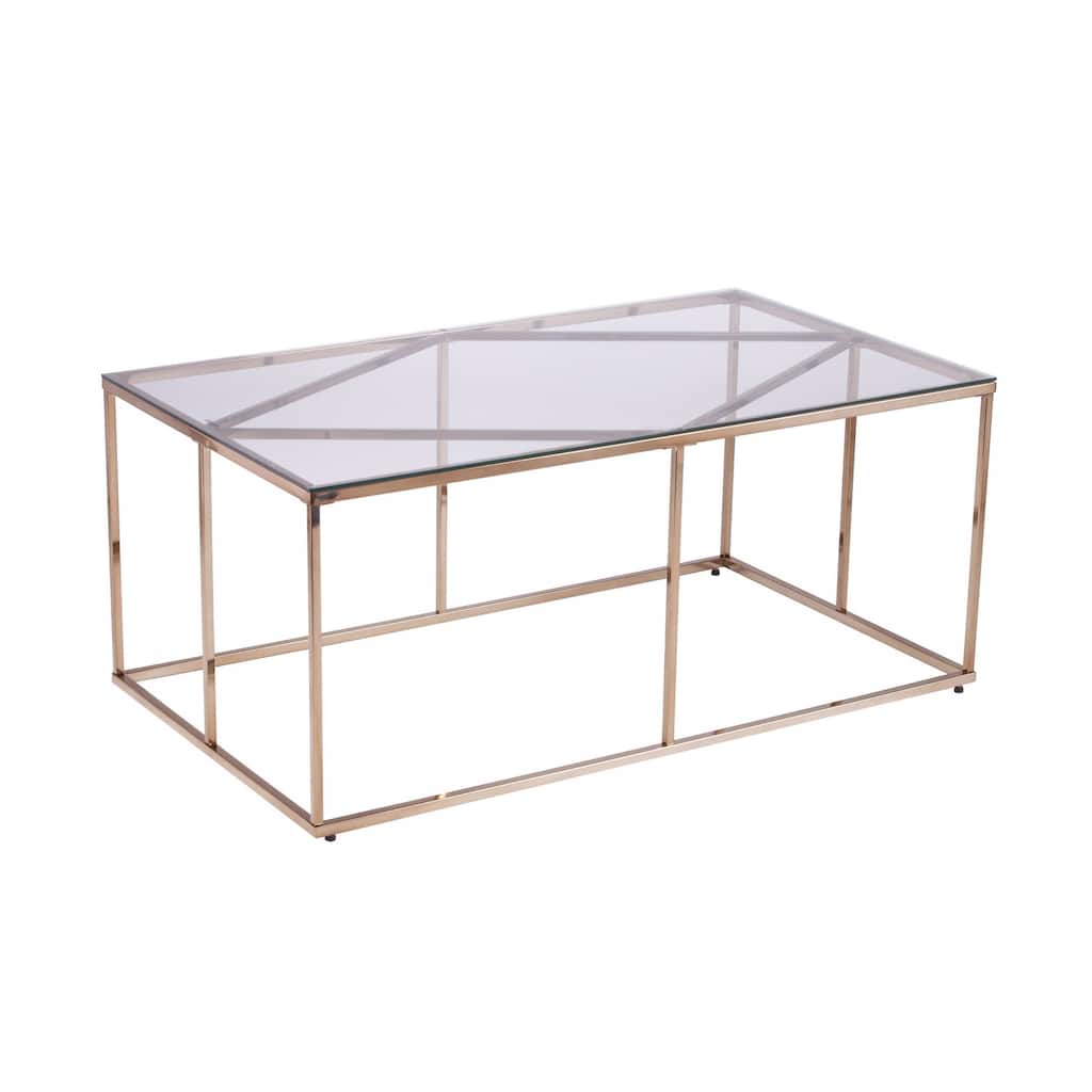 42" Modern Glass Coffee Table with Clear Top and Champagne Frame Rectangular Metal Base - 42”L x 24”W x 18”H