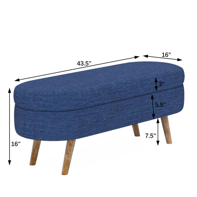 Roomfitters Oval Upholstered Storage Ottoman Bench with Rubber Wood Legs, Modern Entryway or Bedroom Seat