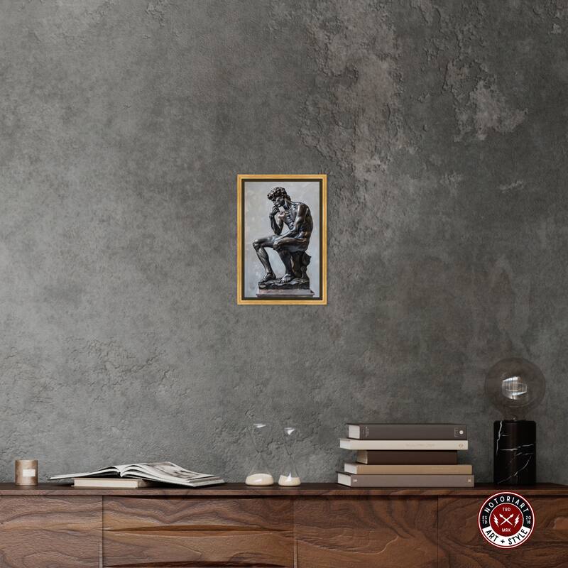 Notoriart Ebony Statue In Thought Framed Men Style 1 Piece Canvas Wall Art