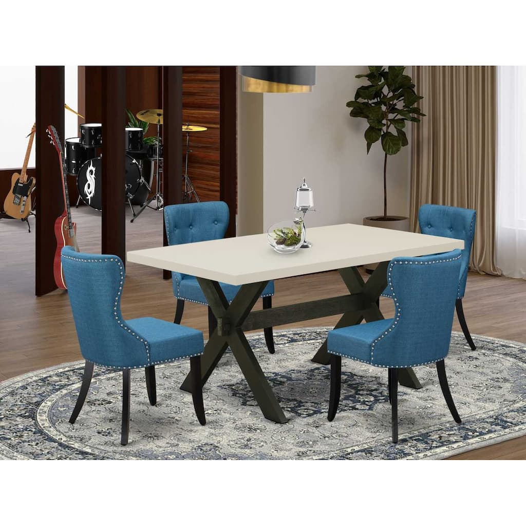 HomeStock 5-Piece Rectangle Natural Oak Finish Solid Wood Top Dining Table with 4 Parson Chair