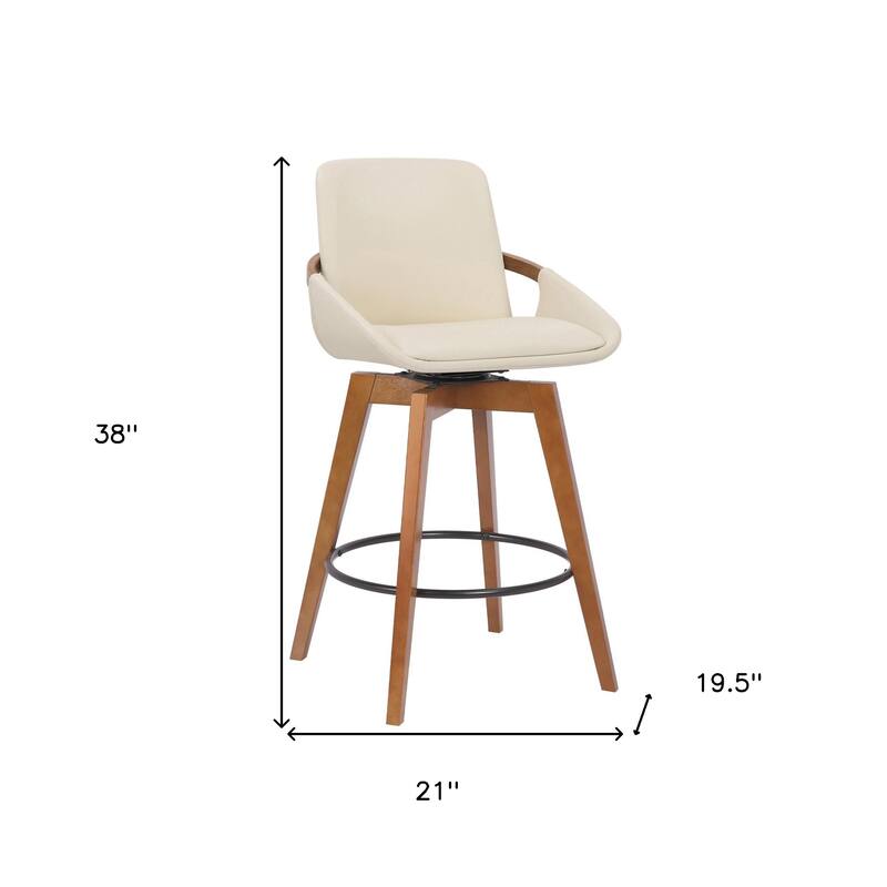 Fabric Swivel Bar Stool with Arms, Full Back and Iron Footrest Frame