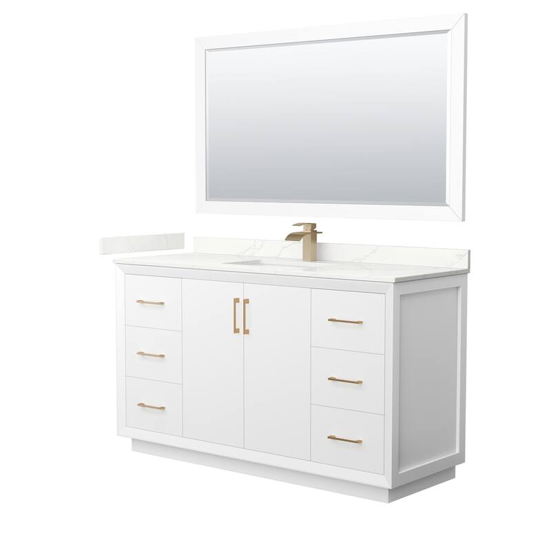 Wyndham Collection WCF414160S-QTZ-UNSM58 Strada 60" Free Standing - White / Giotto Quartz Top / Satin Bronze Hardware