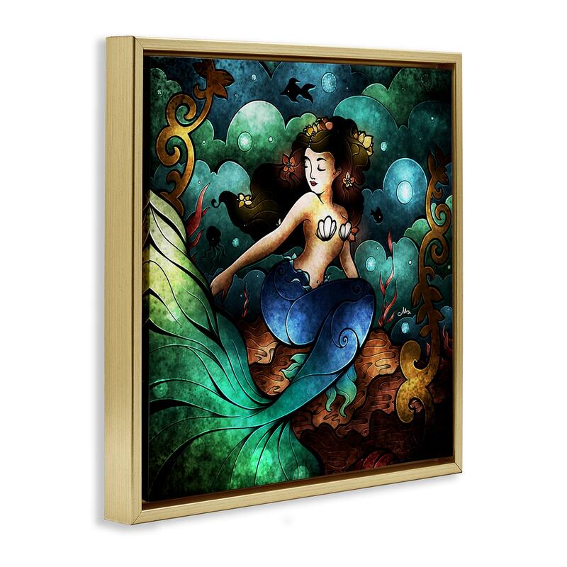 Stupell Vivid Deco Mermaid Framed Floater Canvas Wall Art Design By Mandie Manzano