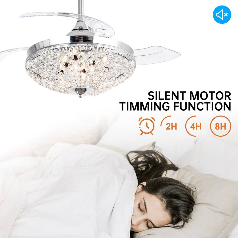 42 inches Retractable Fandelier Ceiling Fan WIth Remote Control - 42-inch