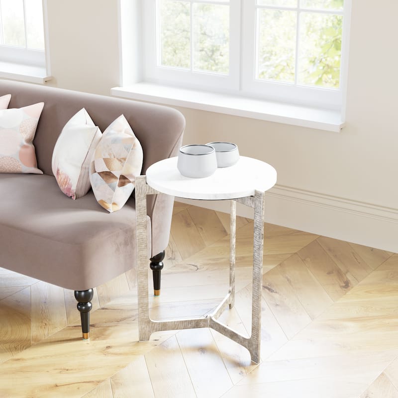 Barmas Side Table White & Silver - White/Silver