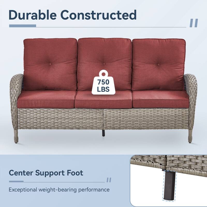 Gymojoy 3-Seat Outdoor Wicker Sofa with Professional Outdoor Cushions