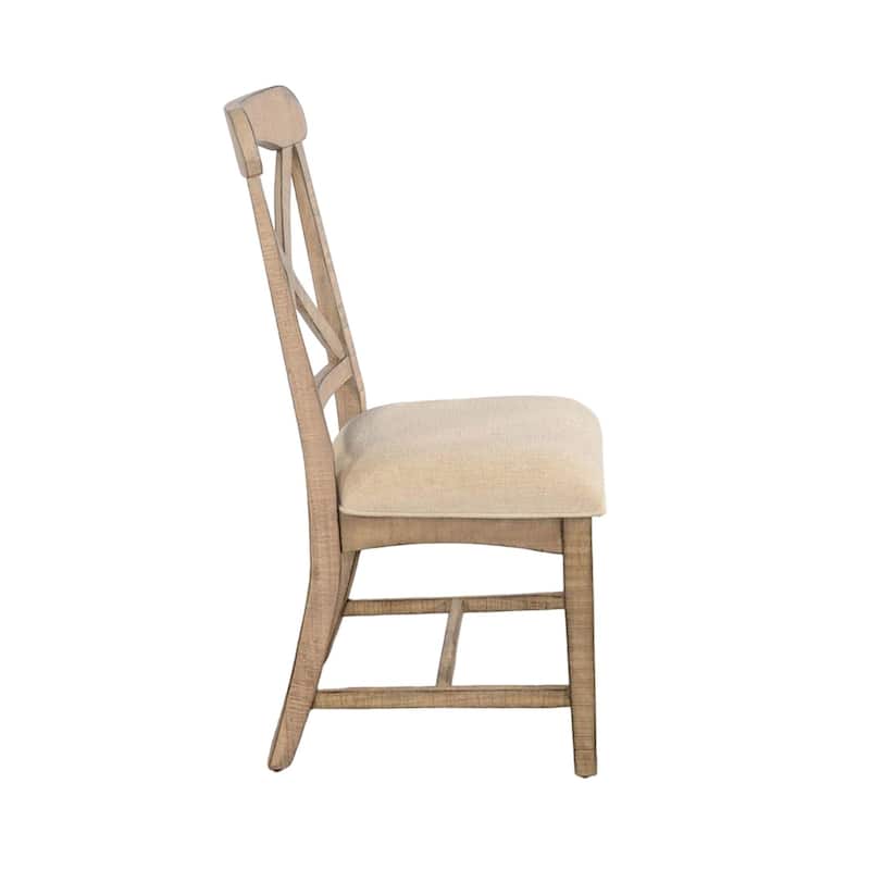 Beige/White Fabric Upholstered Wood Frame Dining Chair, Set of 2, Sturdy Dining Chair for Dining Rooms - 19.5