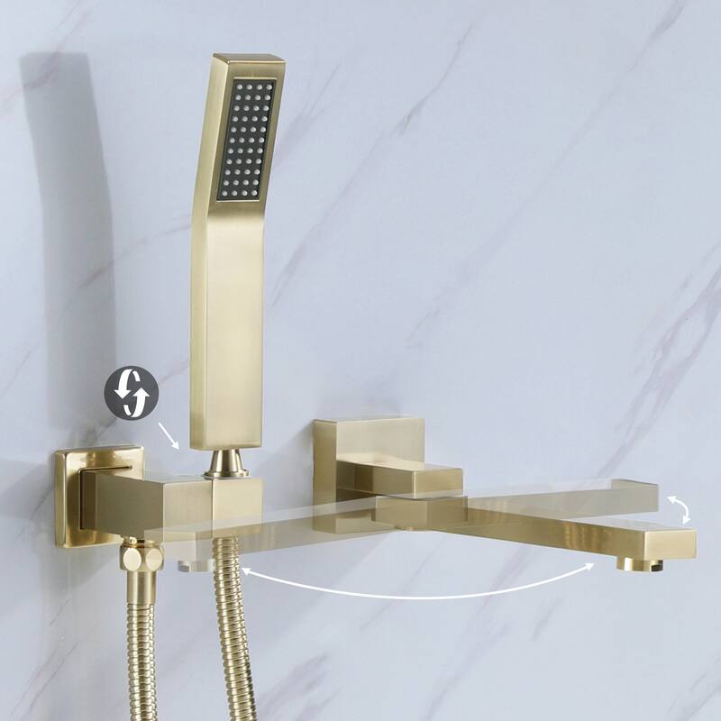 Modland Luxury Wall Mounted Bathtub Faucet With High-pressure Handheld Shower and Tub Spout