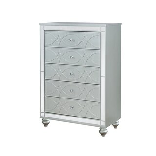 Gina 52 Inch Glam Tall Dresser Chest, 5 Drawers Round Crystal Knobs ...