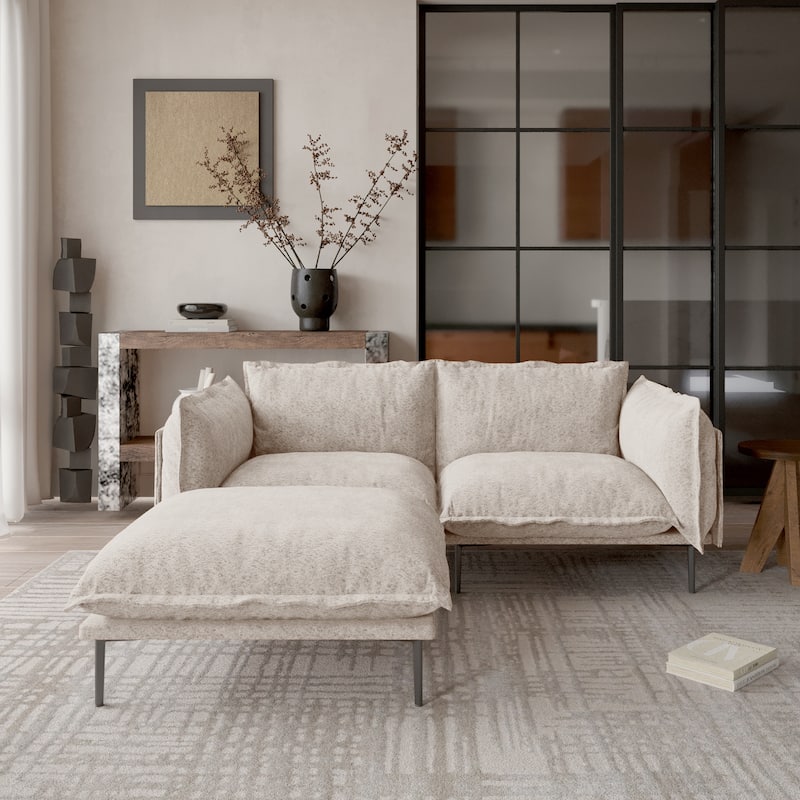 Modern Minimalist Upholstered Couches, 147" 4-Seater Cloud Modular Sectional Sofa with 2 Ottoman,U Shaped Couch for Living Room - L shaped(2seats+1ottoman)tan