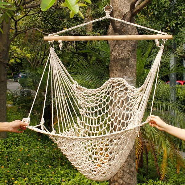 Beige Cotton Rope Hanging Air/ Sky Chair Swing - On Sale - Bed