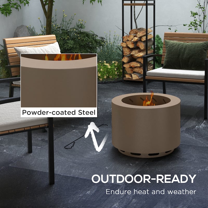 Outsunny Smokeless Fire Pit, 19" Portable Wood Burning Firepit with Poker, Low Smoke Camping Bonfire Stove