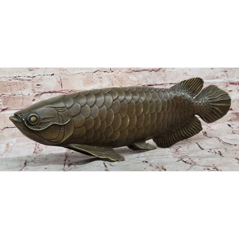Bronze Arowana Imitative Fish Sculpture – Asian Feng Shui Wealth Symbol Figurine
