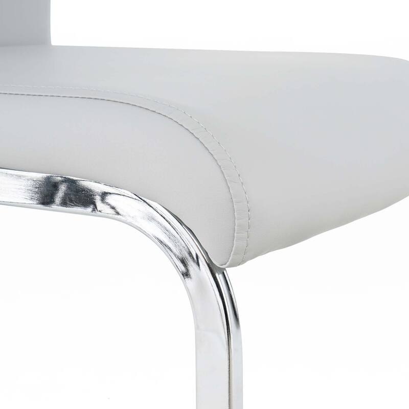 PU Dining Chair Living Room Chair with Silver Leg(Set of 4)
